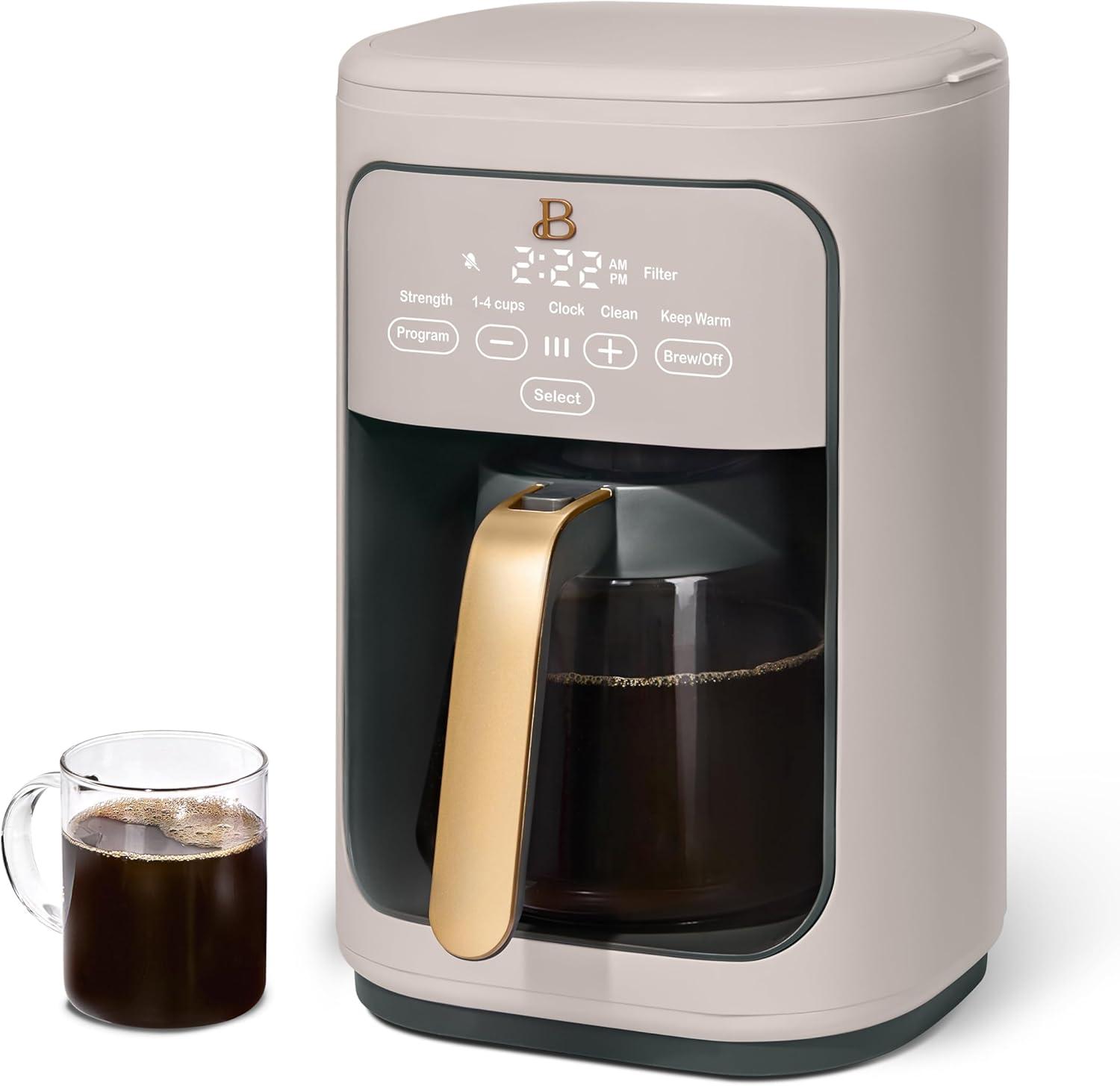 Beautiful 14-Cup Programmable Drip Coffee Maker with Touch-Activated Display, Porcini Taupe by Drew Barrymore