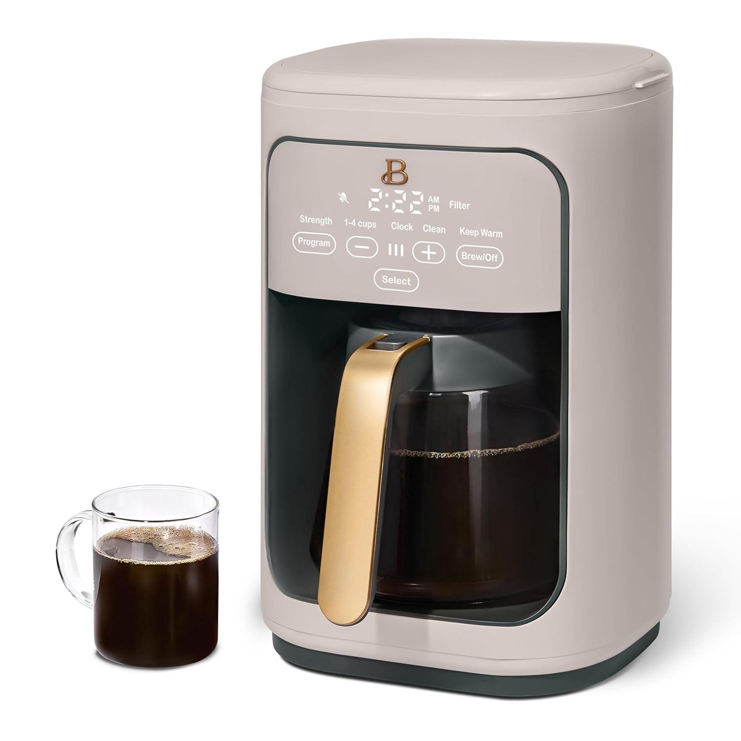 Beautiful 14-Cup Programmable Drip Coffee Maker with Touch-Activated Display, Porcini Taupe by Drew Barrymore