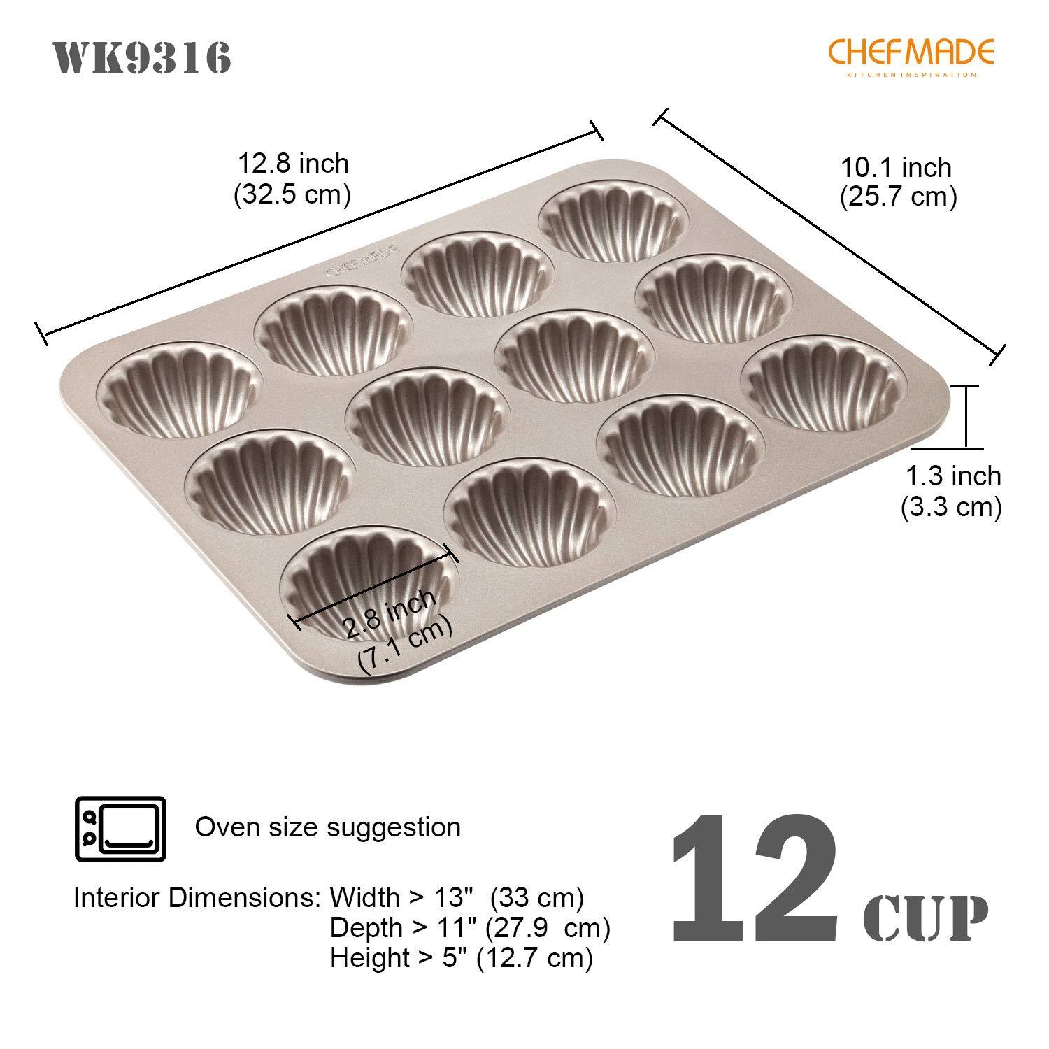 CHEFMADE Madeleine Mold Cake Pan, 12-Cavity Non-Stick Spherical Shell Madeline Bakeware for Oven Baking (Champagne Gold)