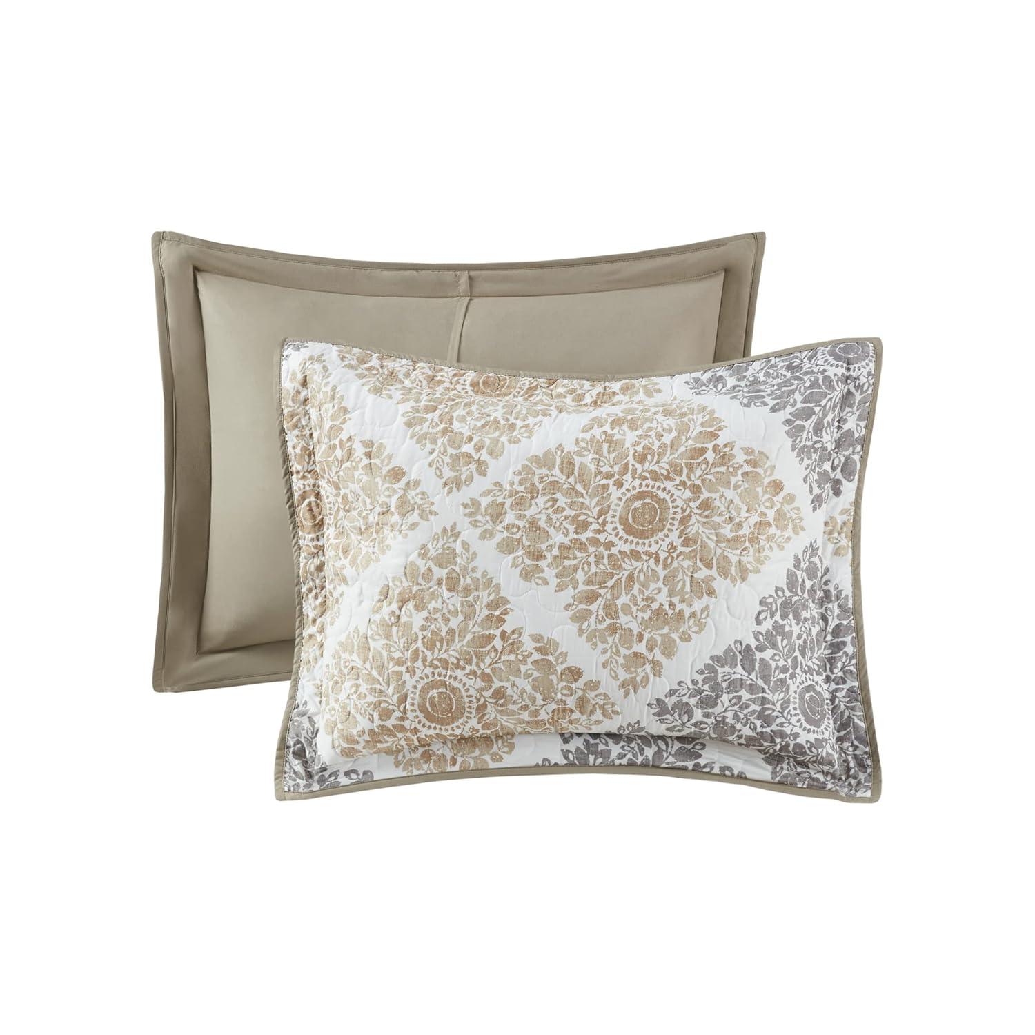 Madison Park Claire Quilt Modern Design - All Season, Breathable Coverlet Lightweight Bedding Set, Matching Shams, Decorative Pillow, King/Cal King (104 in x 92 in), Diamond Neutral 6 Piece