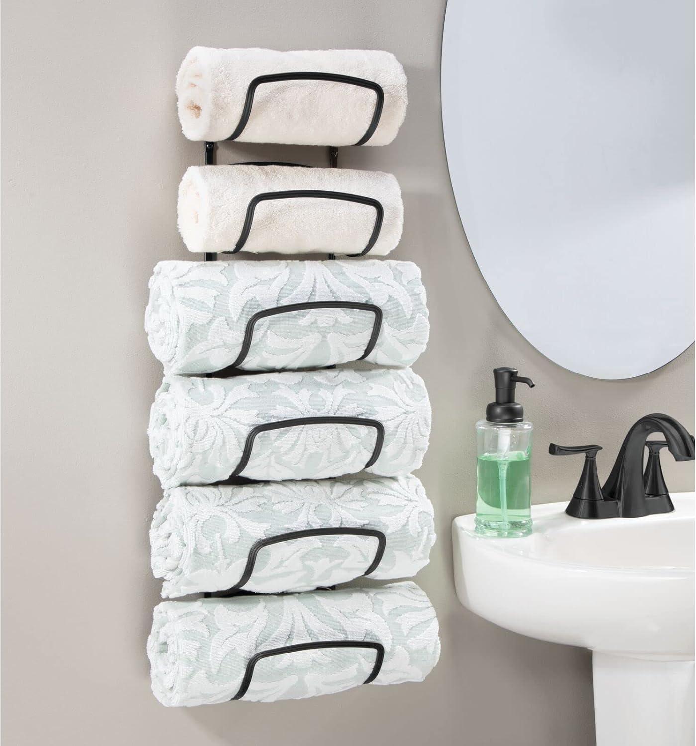 Black Steel Wall-Mounted Six-Tier Towel Rack