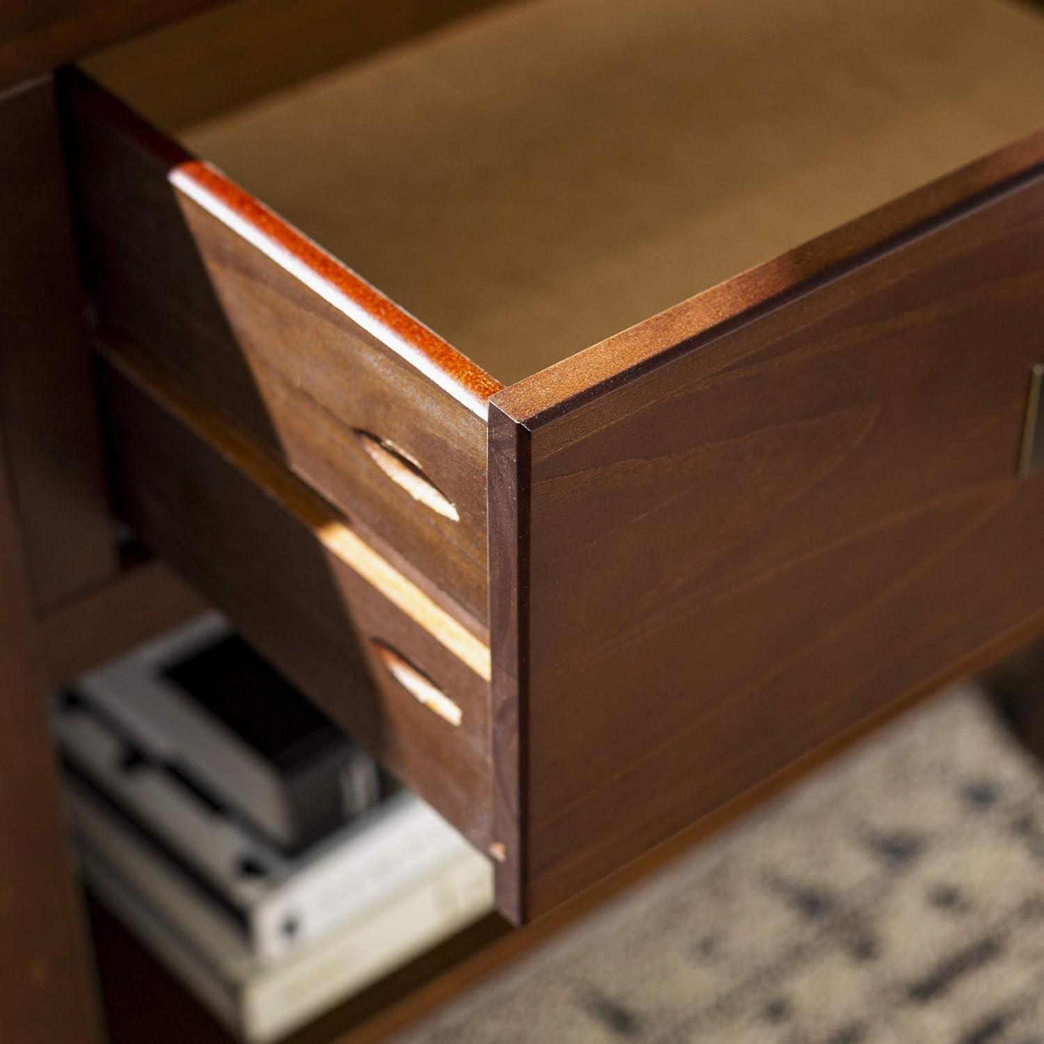 Mid-Century Chic Walnut Solid Wood Nightstand with Metal Handle