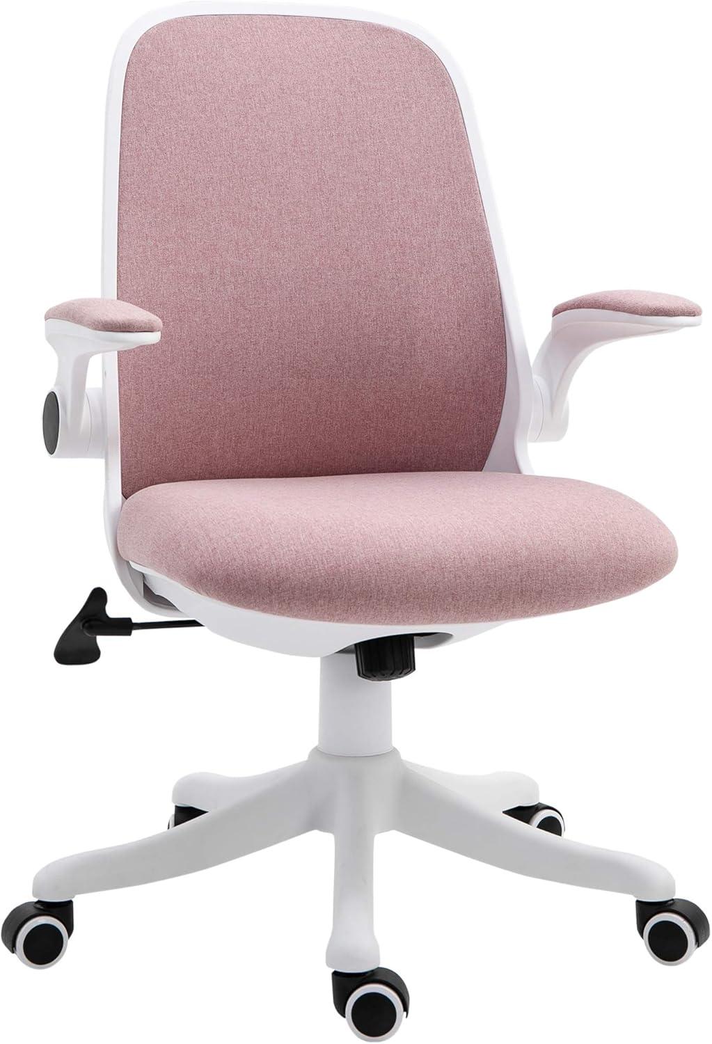 Adjustable Swivel Task Chair with Lumbar Support in Pink Fabric