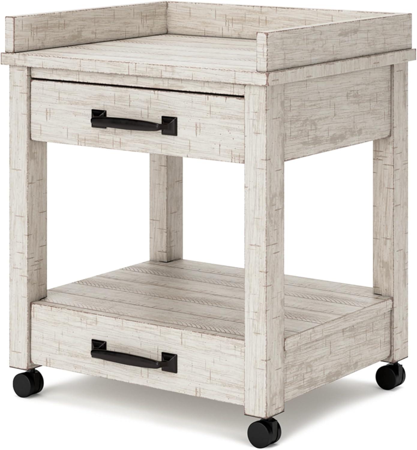 Carynhurst Printer Stand Beige - Signature Design by Ashley: Mobile Cart, 2 Drawers, USB Ports