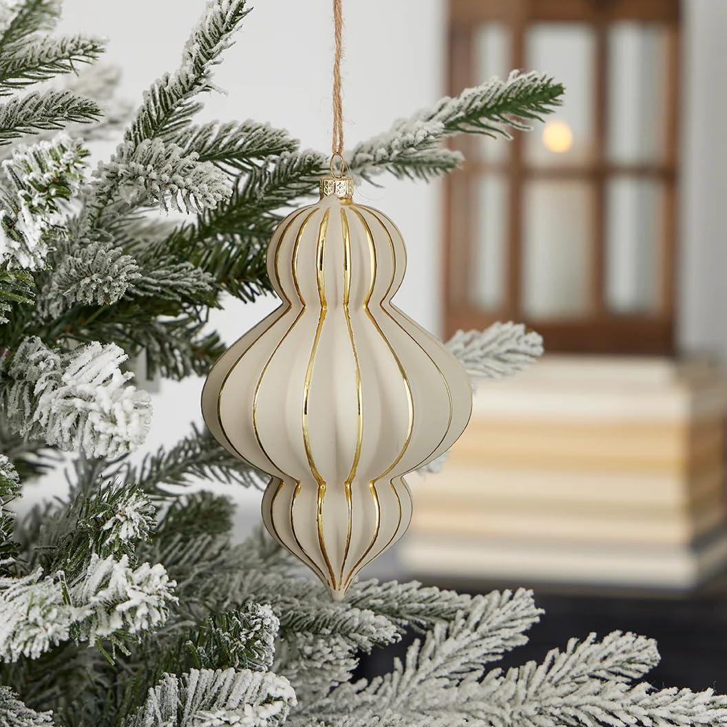 Christmas Gesso Finial Glass Ornament 100mm Set of 3 - Stone