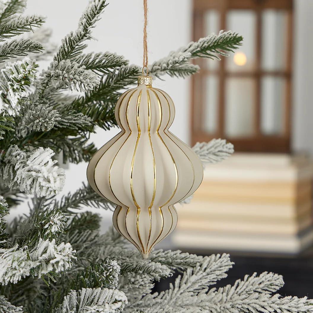 Christmas Gesso Finial Glass Ornament 100mm Set of 3 - Stone