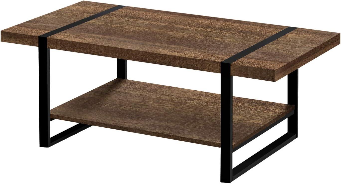 Coffee Table with Brown Reclaimed Wood-Look & Black Metal