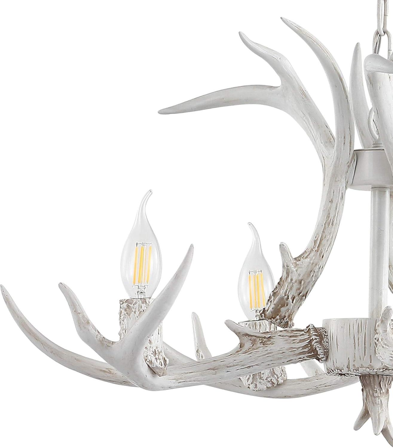 JONATHAN Y JYL6301B Eldora 26" Adjustable Resin Antler 4-Light LED Chandelier, Farmhouse, Glam, Transitional, Rustic, Cottage for living room, dinning room, bedroom, office Bulb Included, White