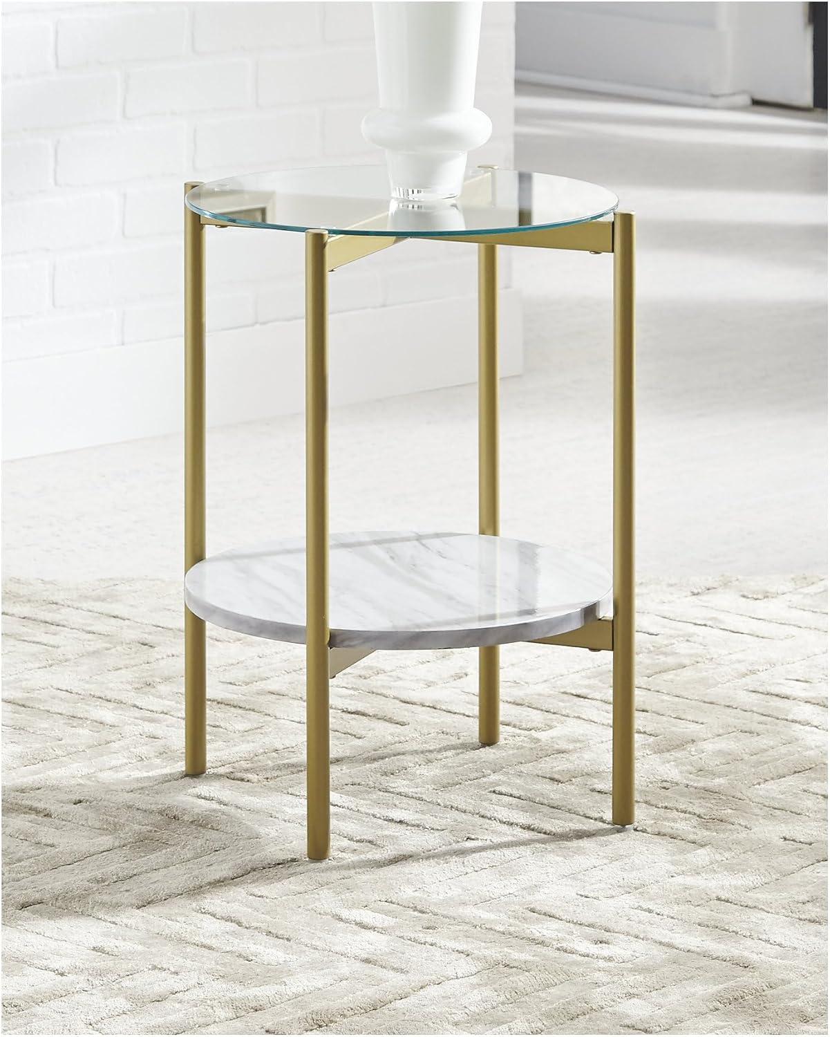 Signature Design by Ashley Contemporary Wynora End Table  White/Gold