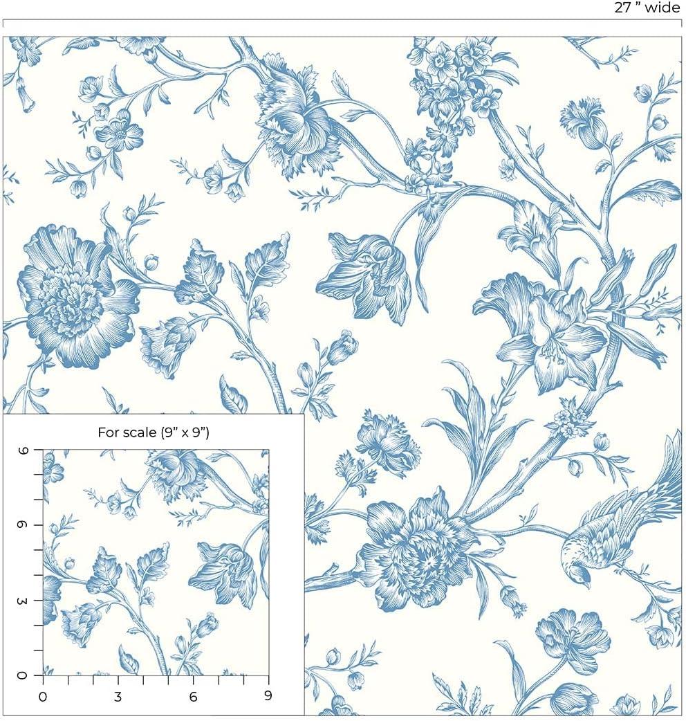 NextWall Carolina Blue Jasmine Chinoiserie Peel and Stick Wallpaper