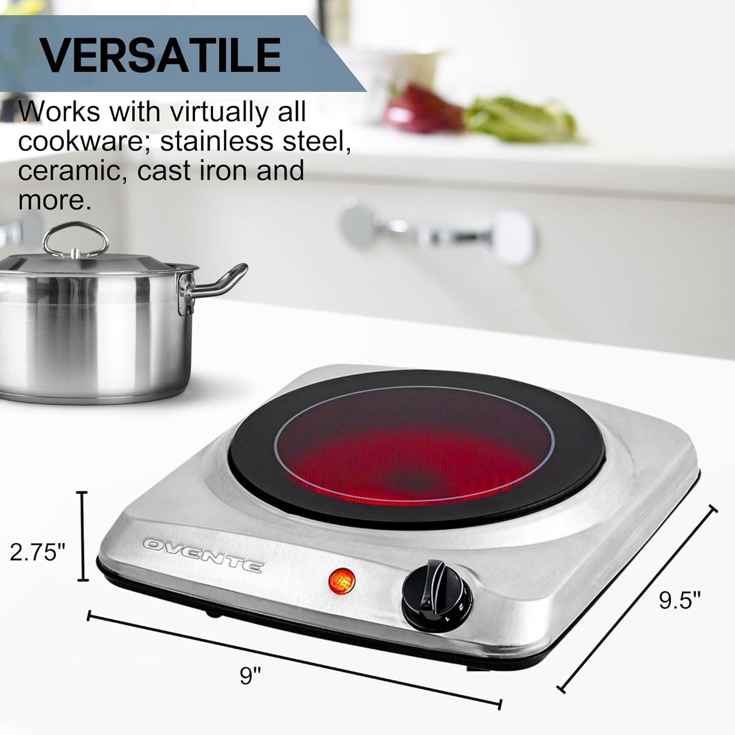 Compact Silver Infrared Single Burner with Ceramic Glass Cooktop