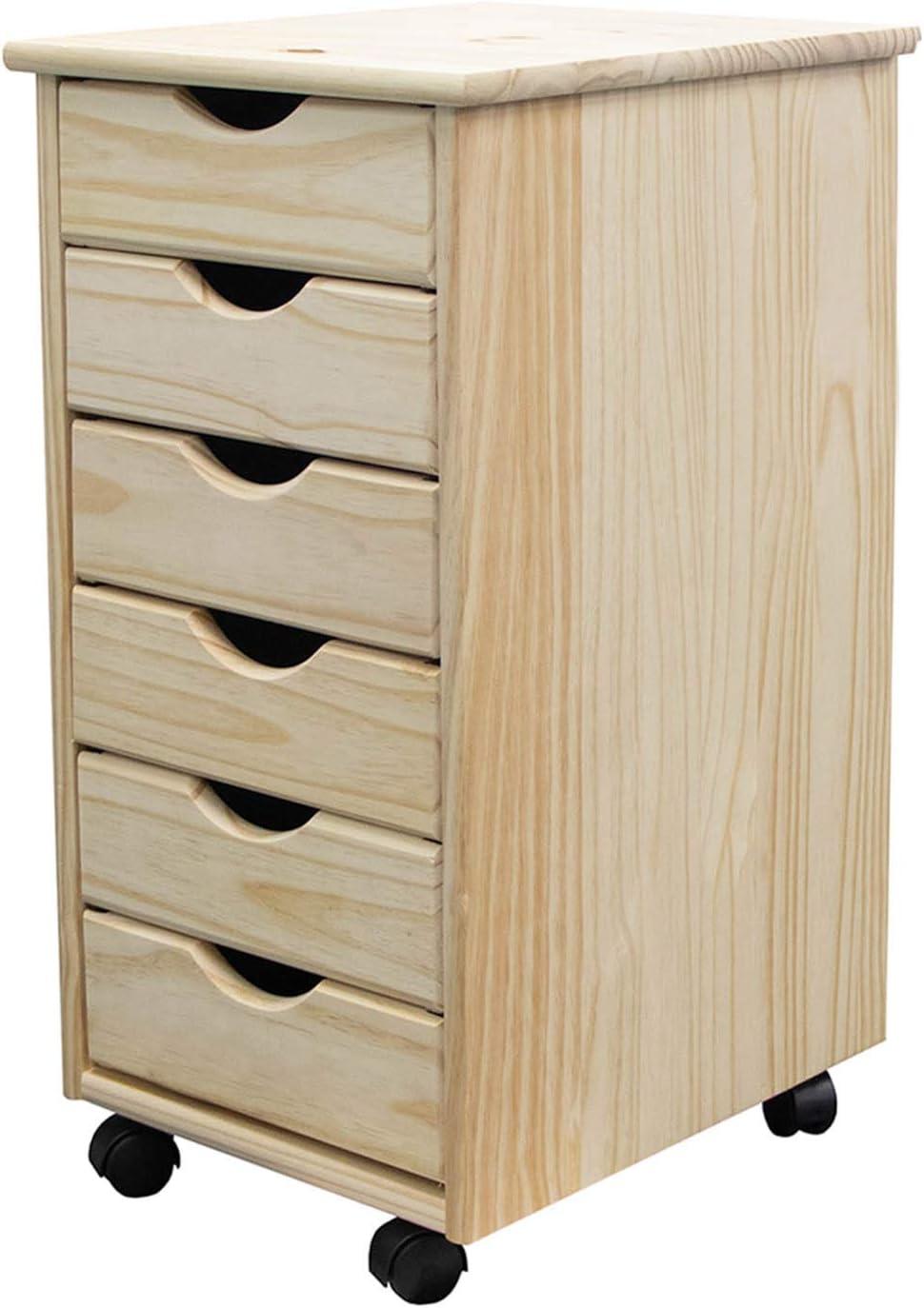 Unfinished Solid Wood 6-Drawer Rolling Storage Cart