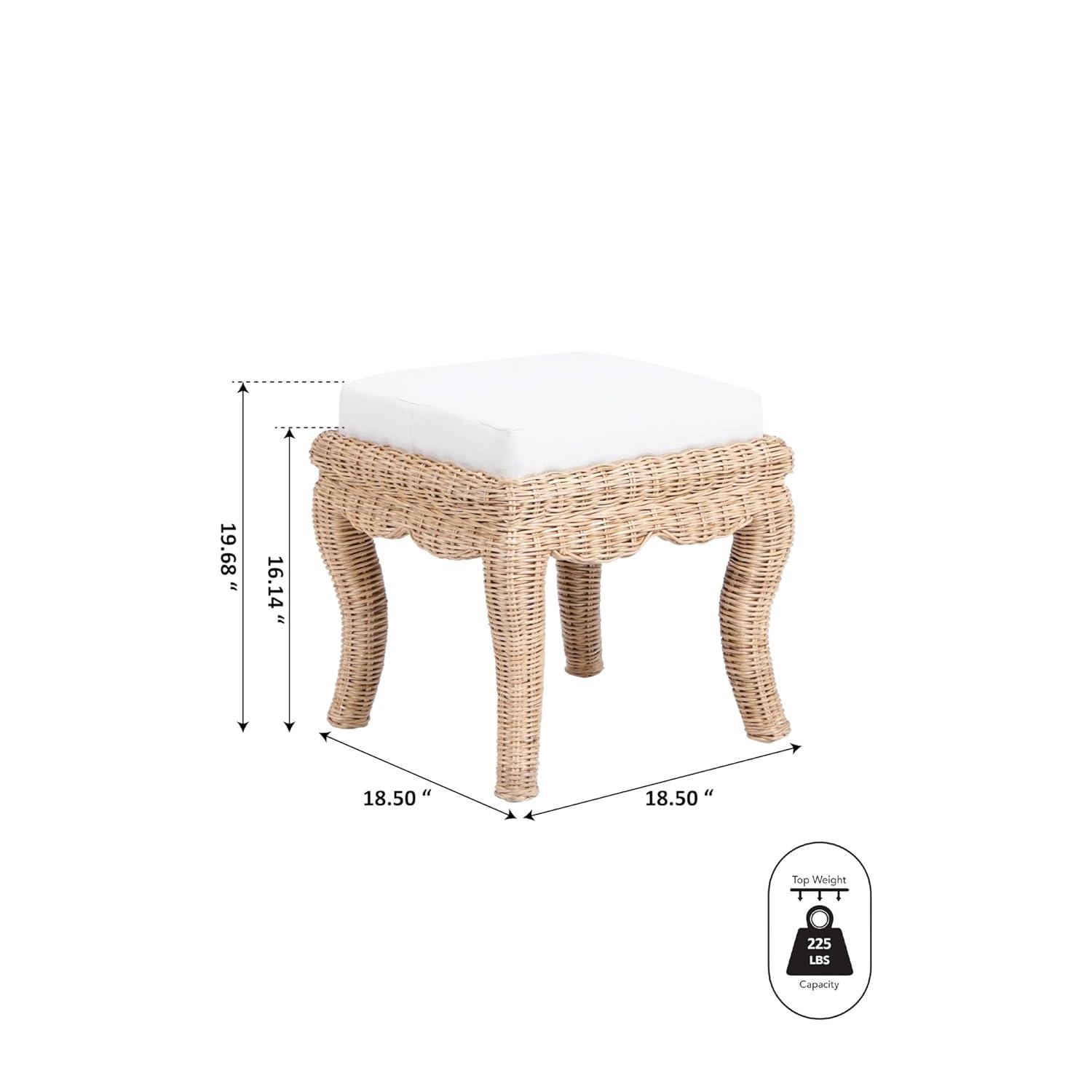 JONATHAN Y Rowan 19.7" Bohemian Designer Woven Rattan/Wood Vanity Stool, White Cushion with Natural Frame