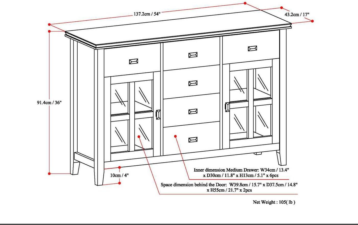 Allora Wood 54" Transitional Sideboard Buffet Credenza in Gray