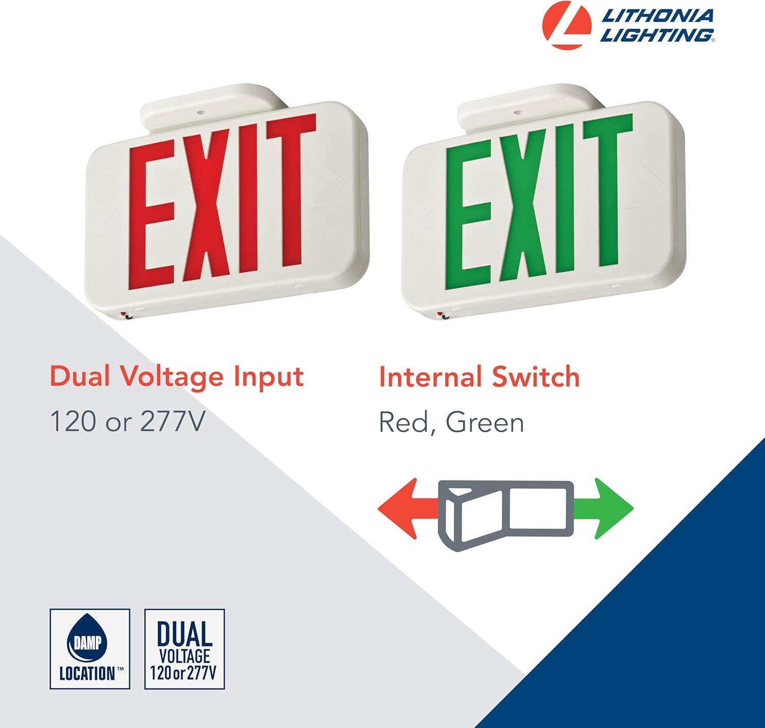 Lithonia Lighting 3009402 Contractor Select Switch with Hardwired LED Exit Sign, White, Red & Green