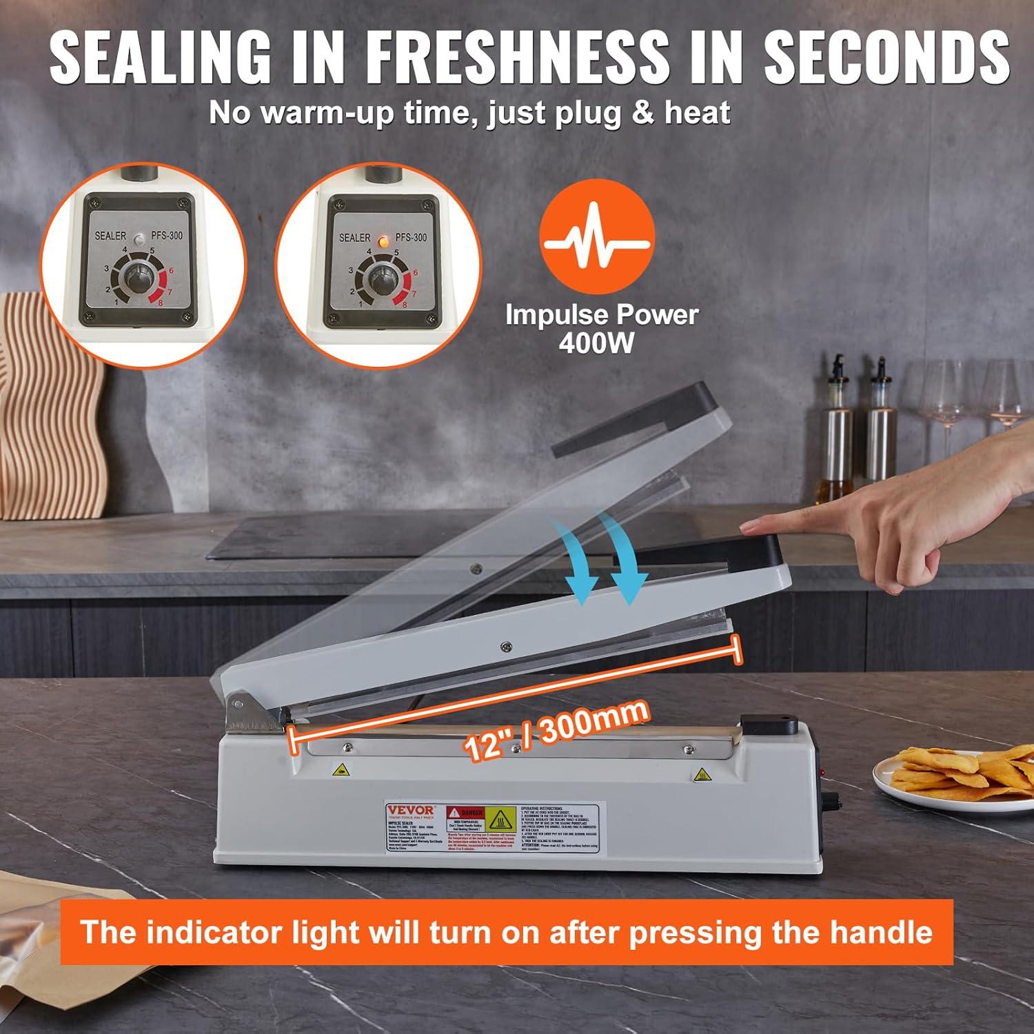 VEVOR VEVOR 12" Aluminum Hand Impulse Heat Sealer Machine Poly Plastic Bags Sealing