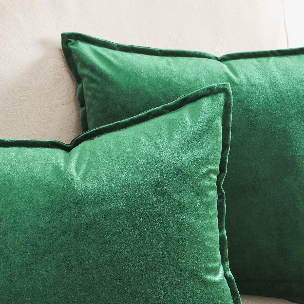 Forest Green Velvet Square Pillow Covers, Set of 2