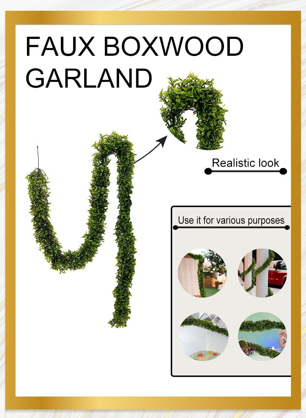 Serene Spaces Living Artificial Green Boxwood Garland - Ideal for Decorating Windows at Parties or Events, Measures 5.5 Feet Long