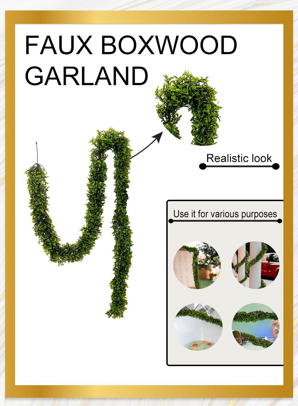 Serene Spaces Living Artificial Green Boxwood Garland - Ideal for Decorating Windows at Parties or Events, Measures 5.5 Feet Long