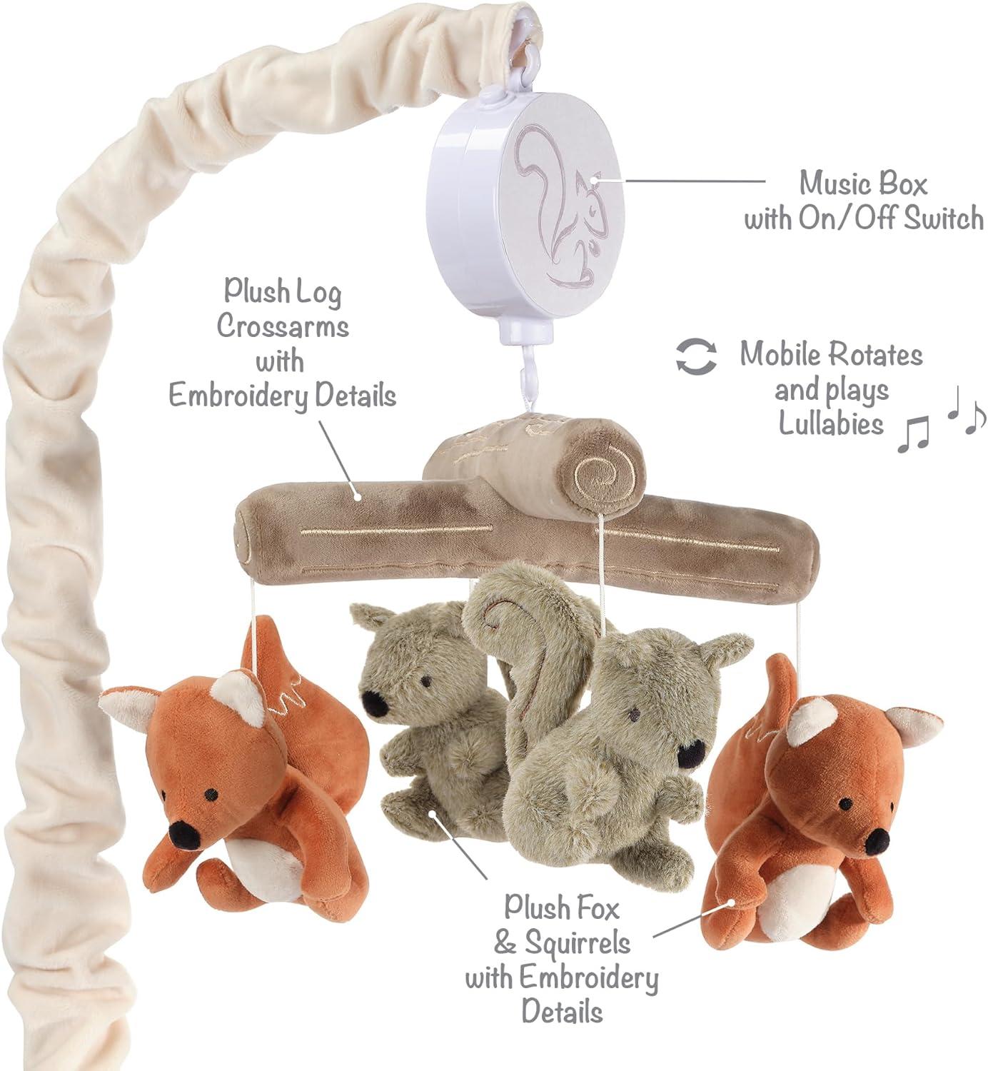 Lambs & Ivy Treetop Fox & Squirrel Woodland Musical Baby Crib Mobile Soother Toy