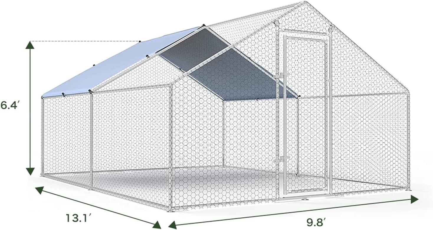 Large Silver Metal Chicken Coop with Waterproof Cover