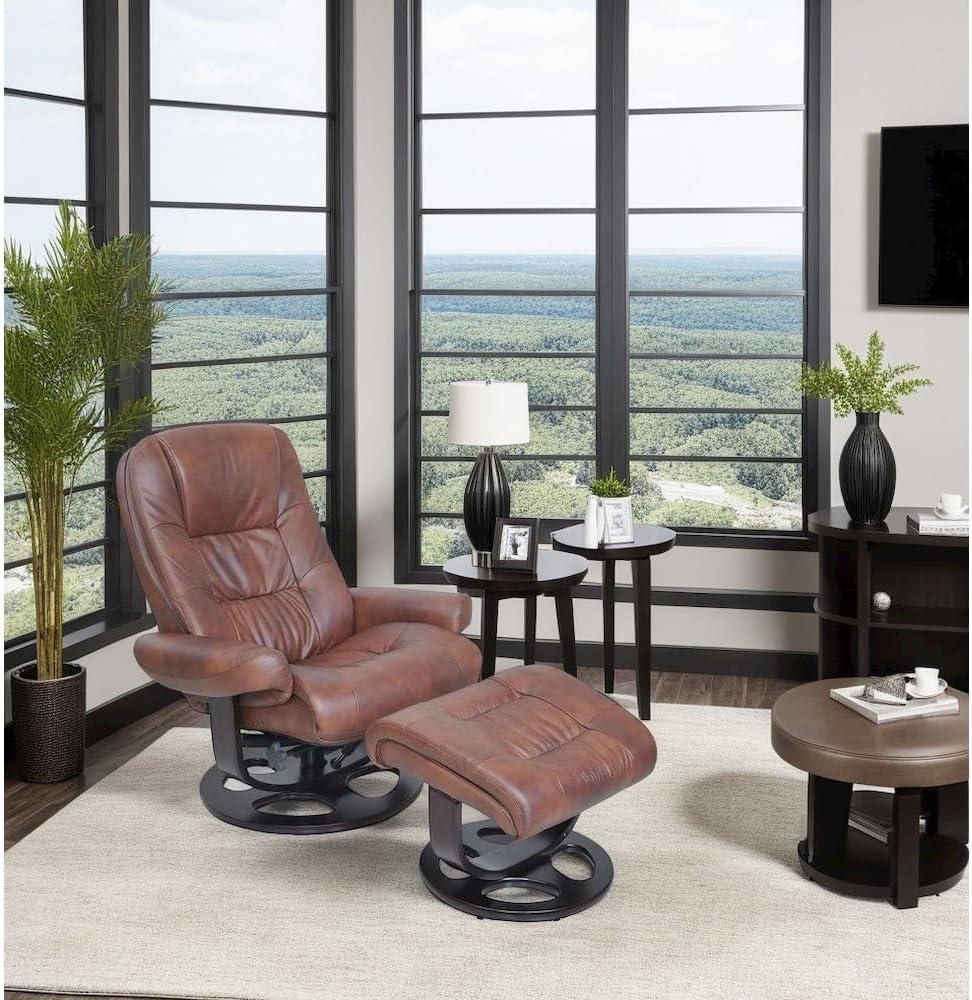 Bowery Hill Contemporary Leather Recliner in Vintage Brown Finish