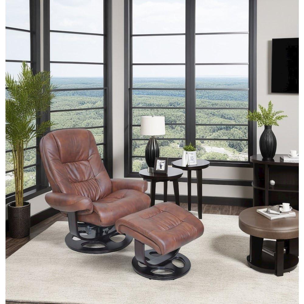 Bowery Hill Contemporary Leather Recliner in Vintage Brown Finish