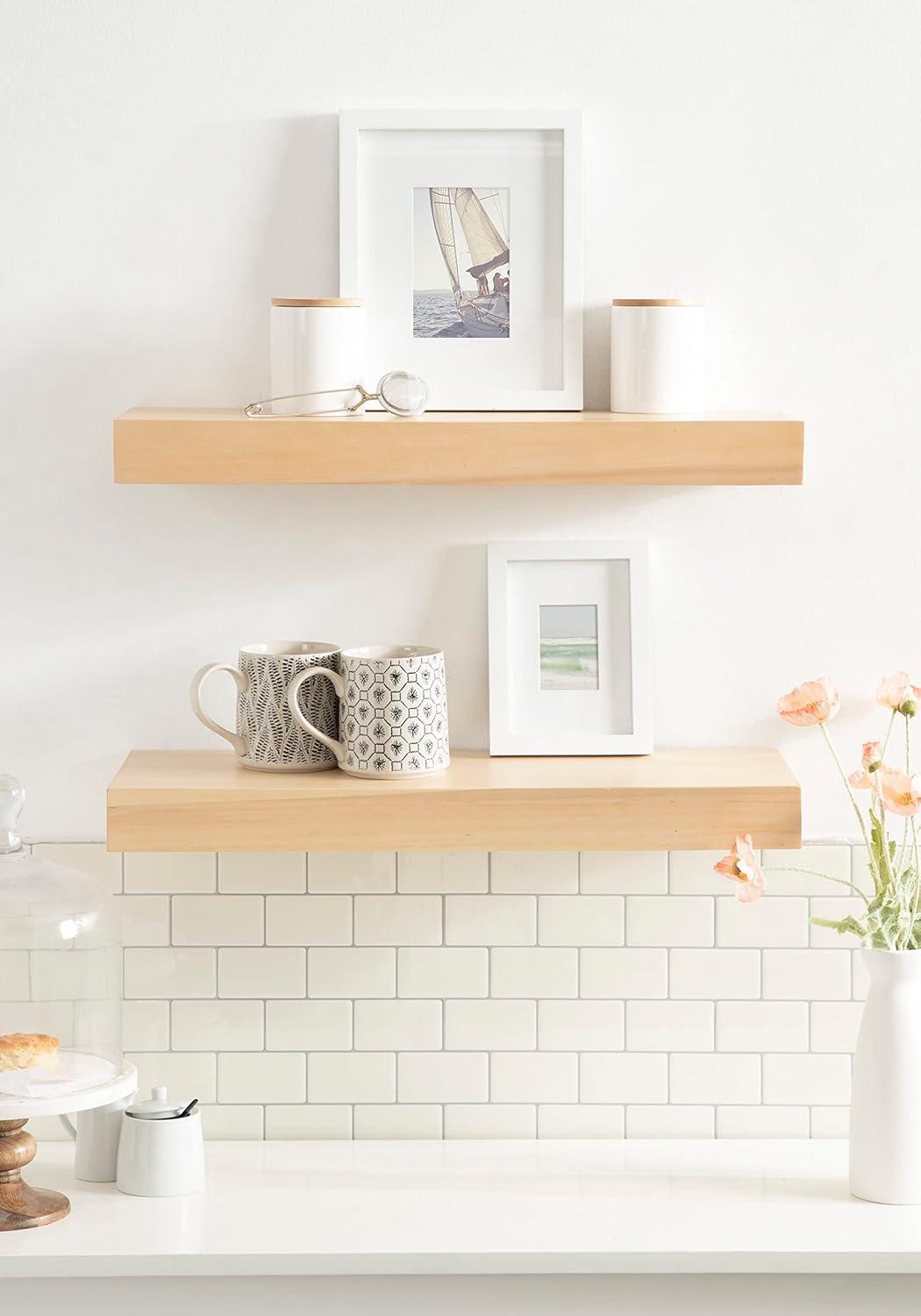 Kate and Laurel Havlock Rectangle MDF Floating Shelf, 2 Piece 24 Inch, Natural