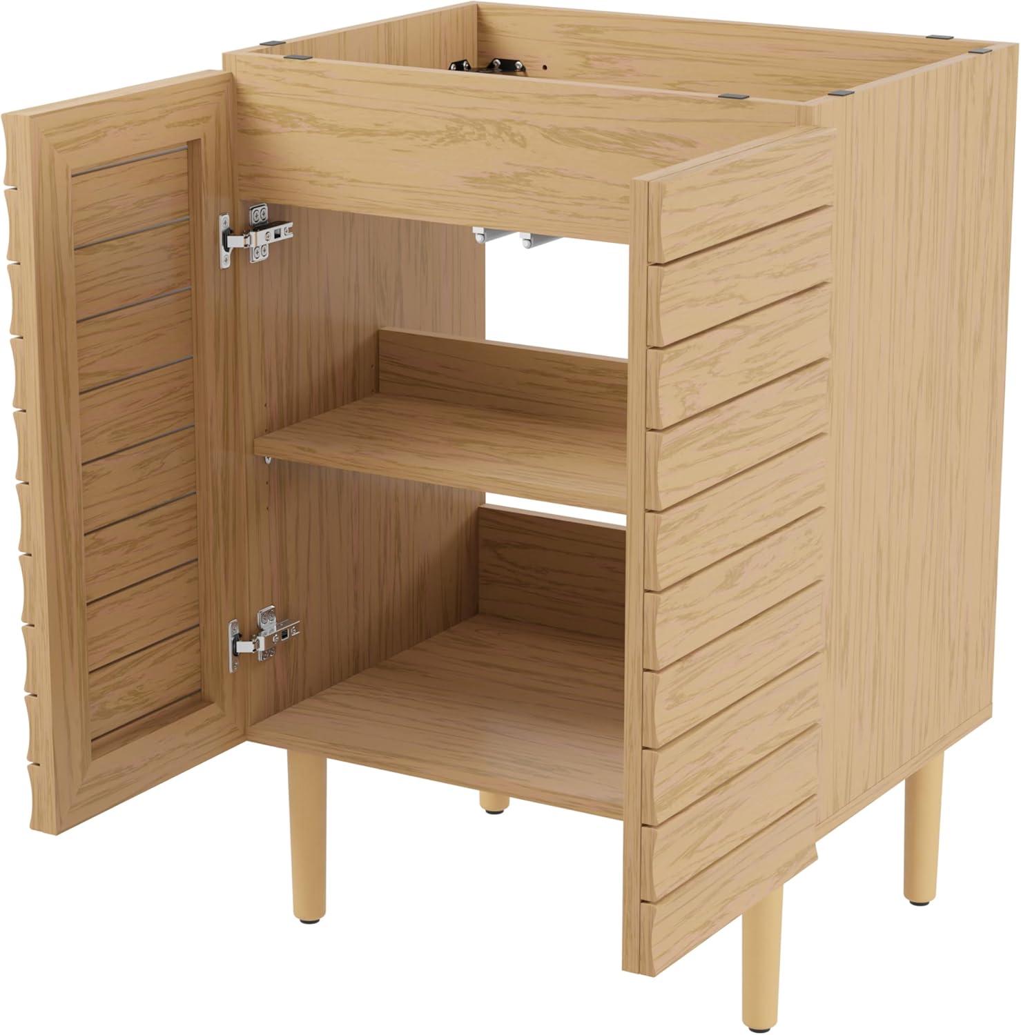 Aubert 24" Slat Modern Farmhouse 2-Shelf Bath Vanity Cabinet Only (Sink Basin not Included)
