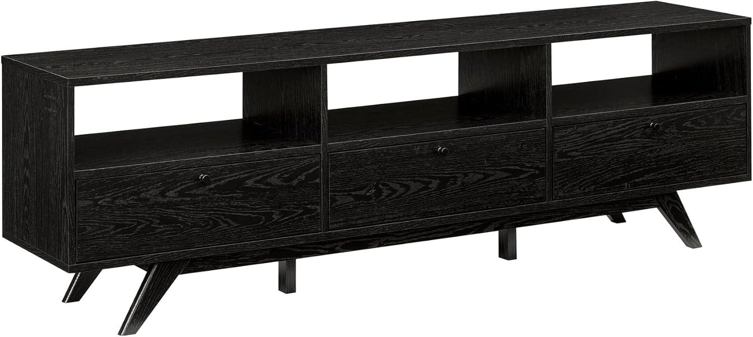 70" MCM Wood TV Stand with 3 Closed Storage and Open Storage - Black