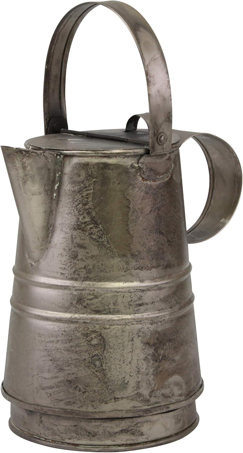 Antique Silver Metal Cylinder Pitcher with Handle and Lid