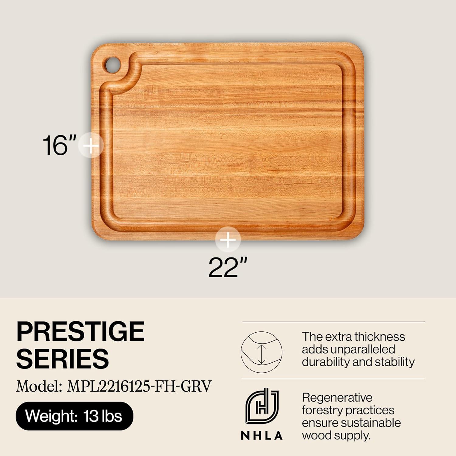 John Boos Boos Block Prestige Series Large Reversible Wood Cutting Board, 1.25-Inch Thickness, 22" x 16" x 1 1/4", Maple