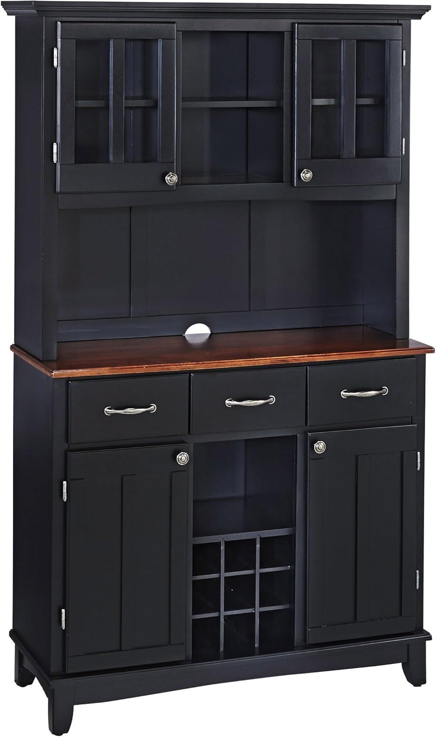 Cherry Top Black Hardwood Buffet Server with Hutch and Wine Rack