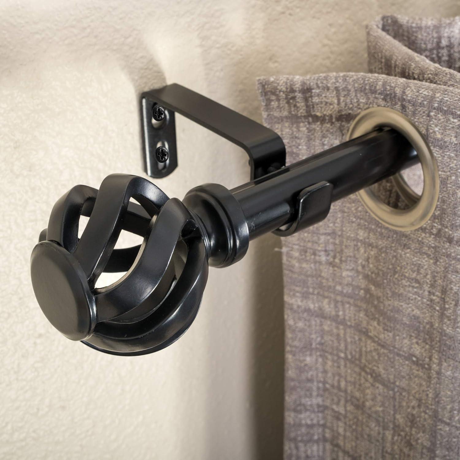 Adjustable Black Metal Curtain Rod Set with Finial, 18-36 Inches