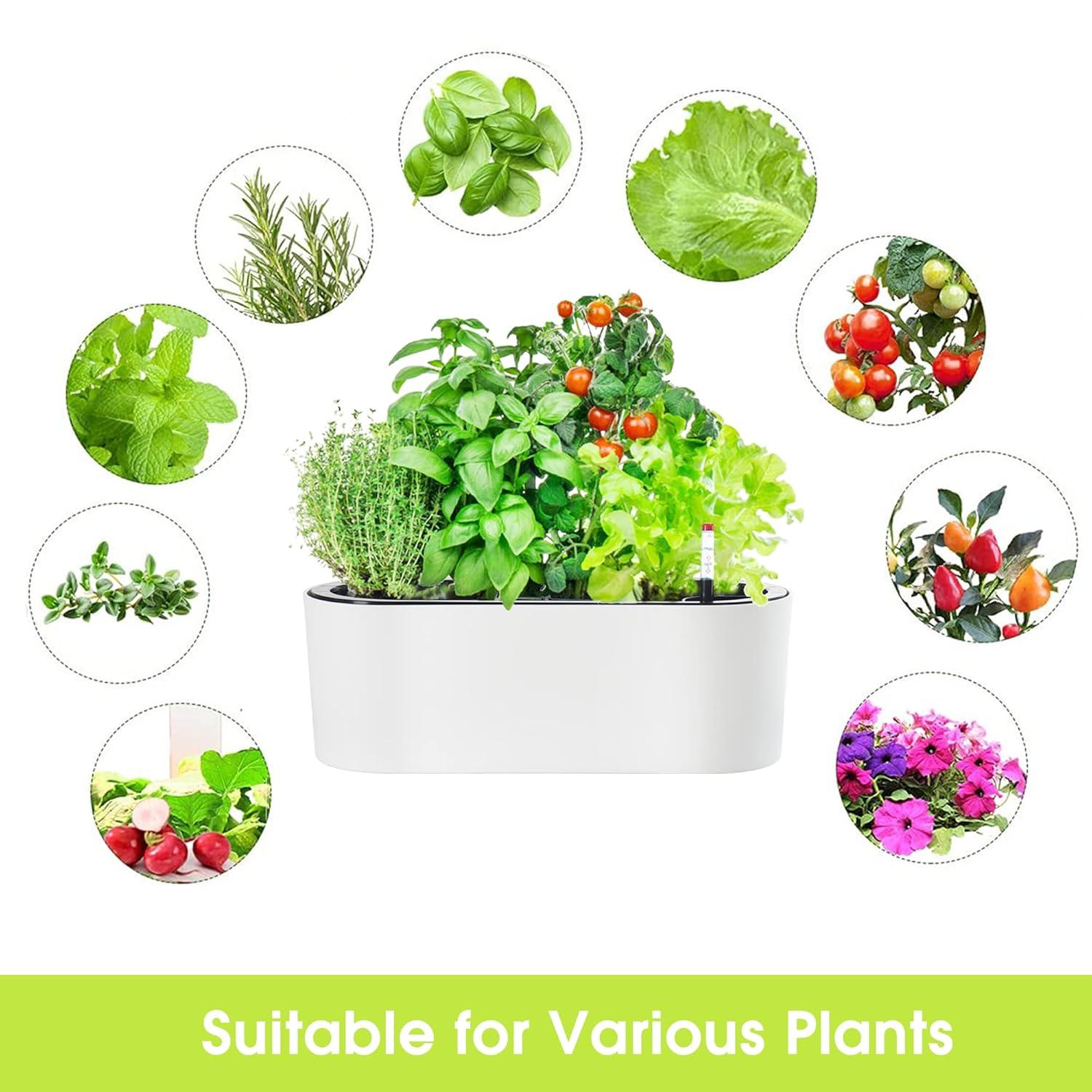 16" White Oval Self-Watering Planter with Water Level Indicator