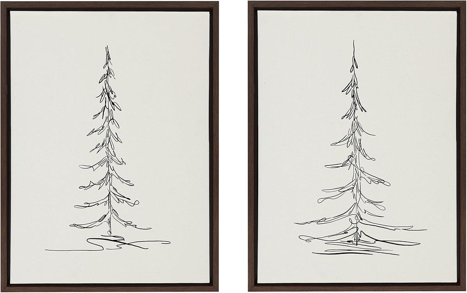(Set of 2) 18" x 24" Sylvie Minimalist Evergreen Trees Sketch Framed Canvas Set Brown - Kate & Laurel All Things Decor: Modern Wall Decor
