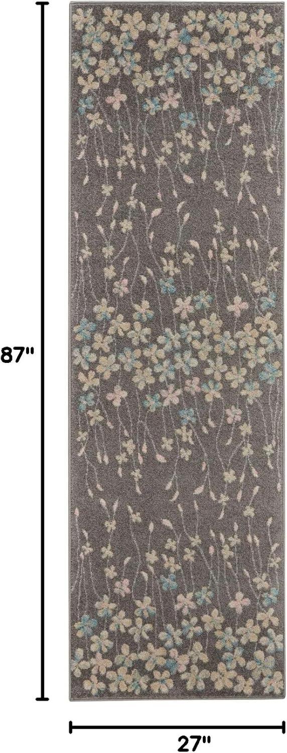 Nourison Tranquil 5'3" X 7'3" (5' x 7') Grey/Beige Area Rug Bohemian Botanical Vine and Bloom by Nourison