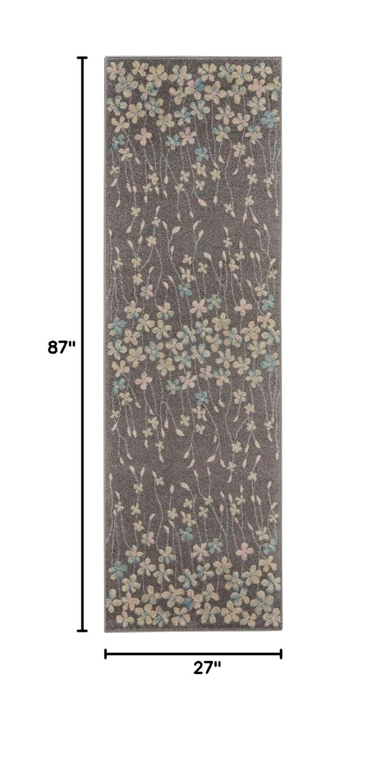 Nourison Tranquil 2'3" X 7'3" (7' Runner) Grey/Beige Indoor Area Rug Bohemian Botanical Vine and Bloom by Nourison