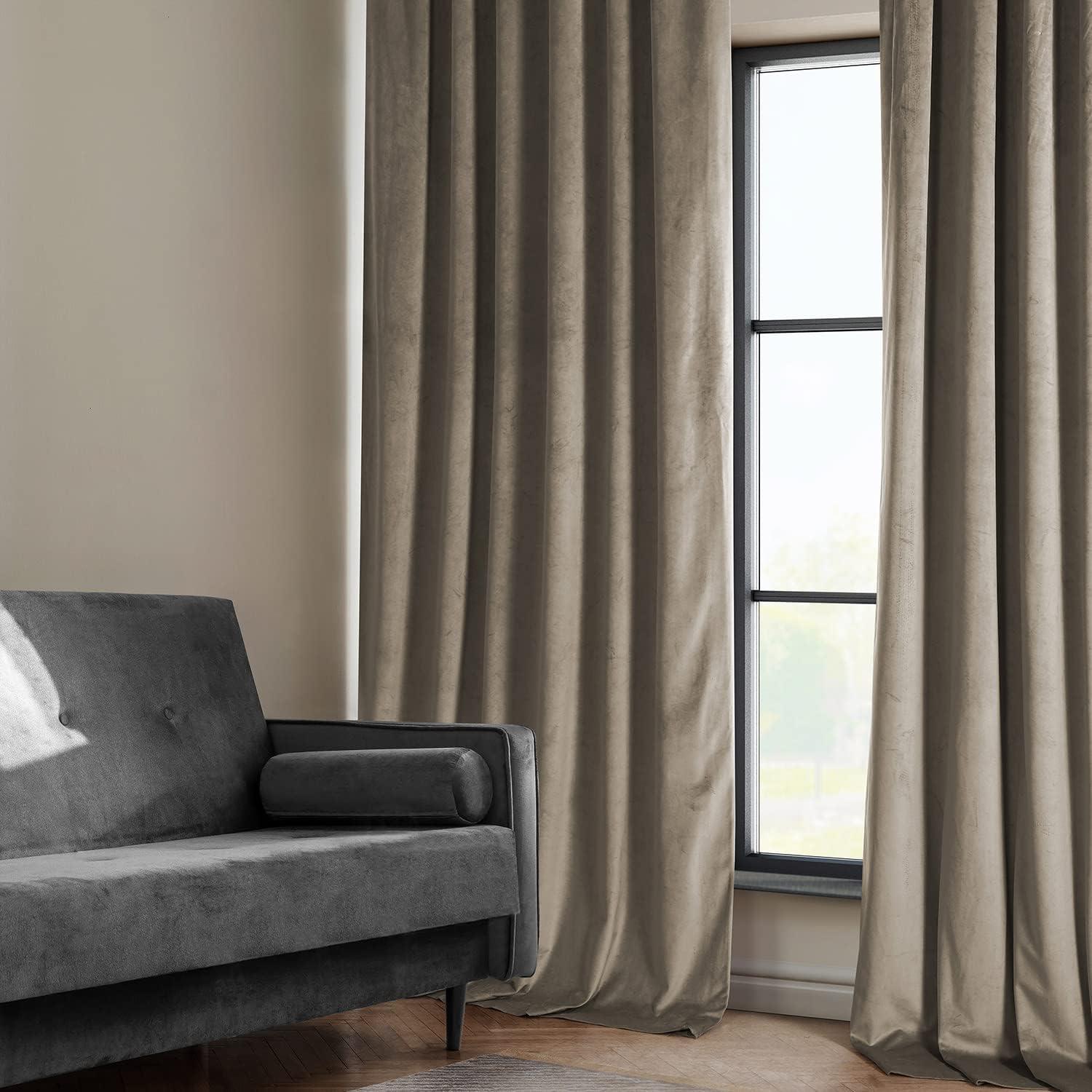 HPD Half Price Drapes Gallery Taupe Heritage Plush Velvet Room Darkening Curtains for Bedroom & Living Room Curtains (1 Panel), Window Curtains 84 inches long, Rod Pocket Curtains & Drapes,50W X 84L