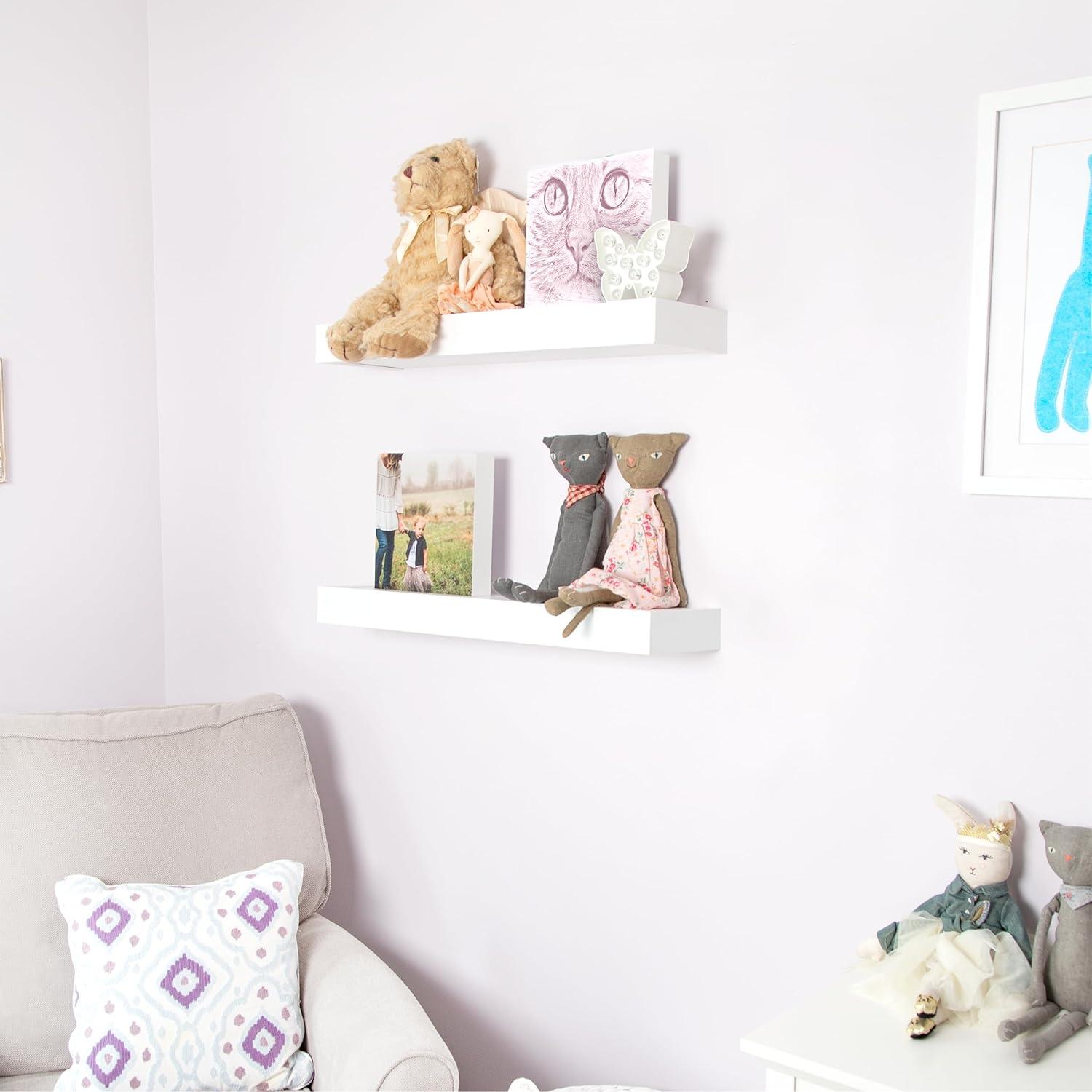 White 18" Floating Wall Shelf with Wood Design