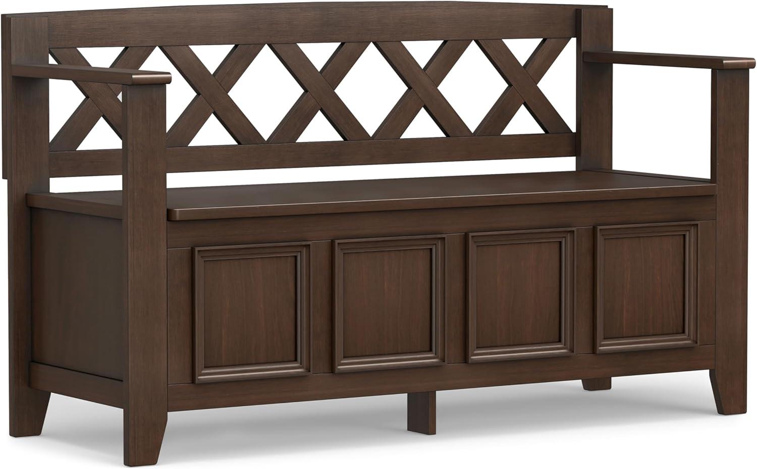 Simpli Home Amherst 48"W Solid Wood Entryway Storage Bench with Lift-Top Lid and Dual Compartments