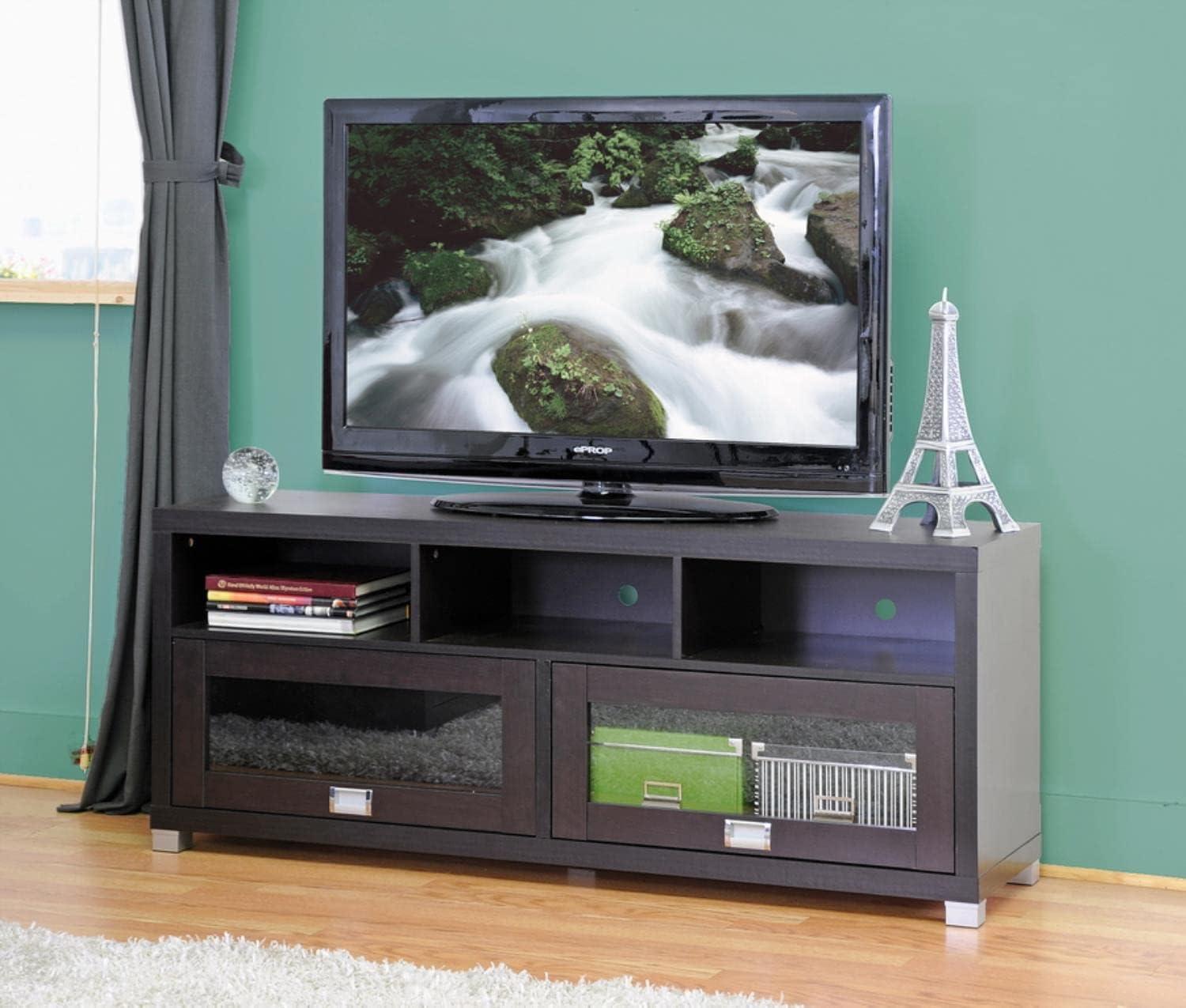 Modern TV Stand for TVs up to 62" Dark Brown - Wholesale Interiors: Entertainment Center with Cable Management