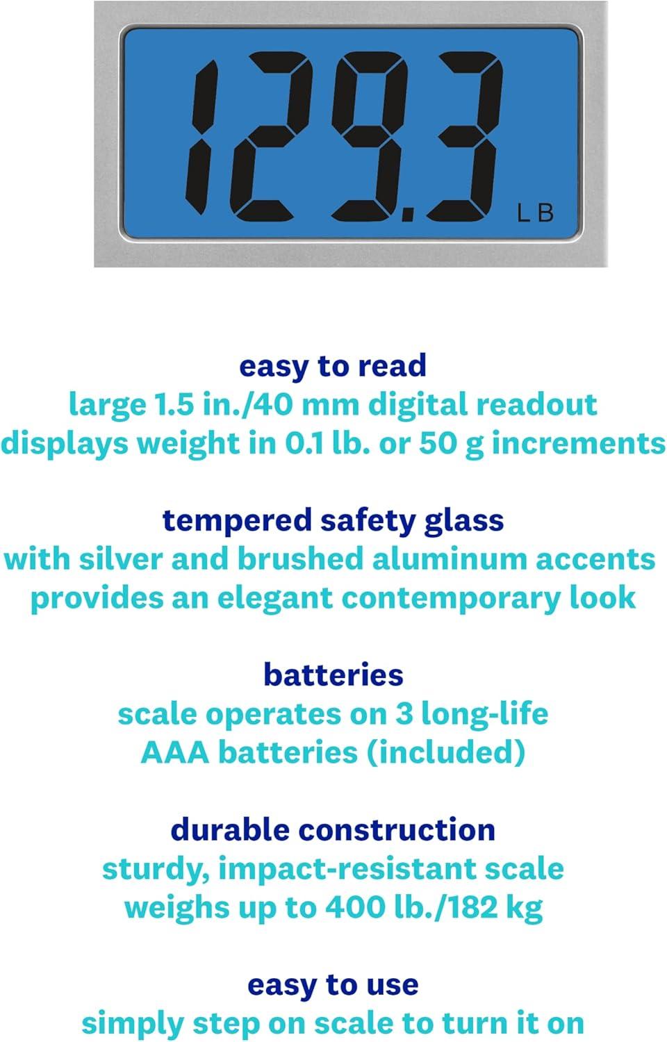 Digital Glass Scale with LCD Display and Backlight Clear - Weight Watchers: Electronic Personal Bathroom Scale, 400 lb Capacity