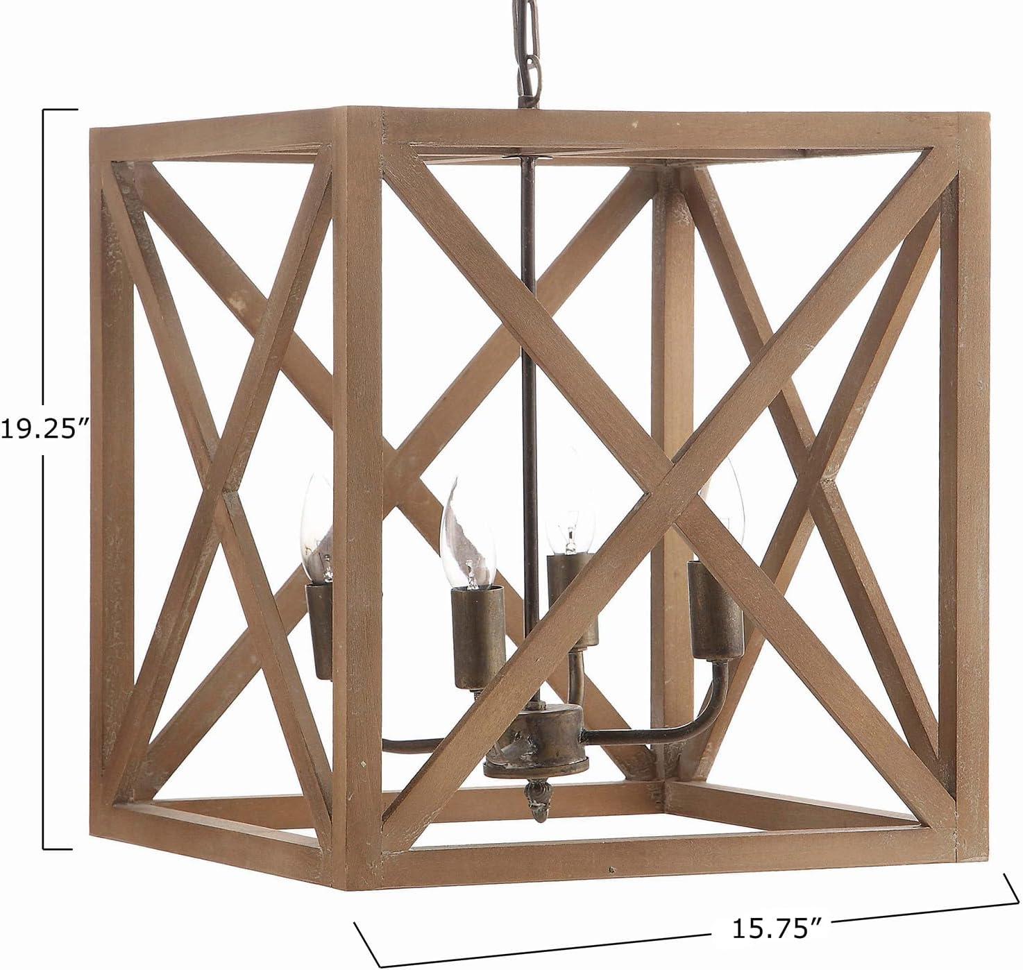 Metal/Wood Chandelier Natural Brown - Storied Home: 4-Bulb Farmhouse Style, UL Listed