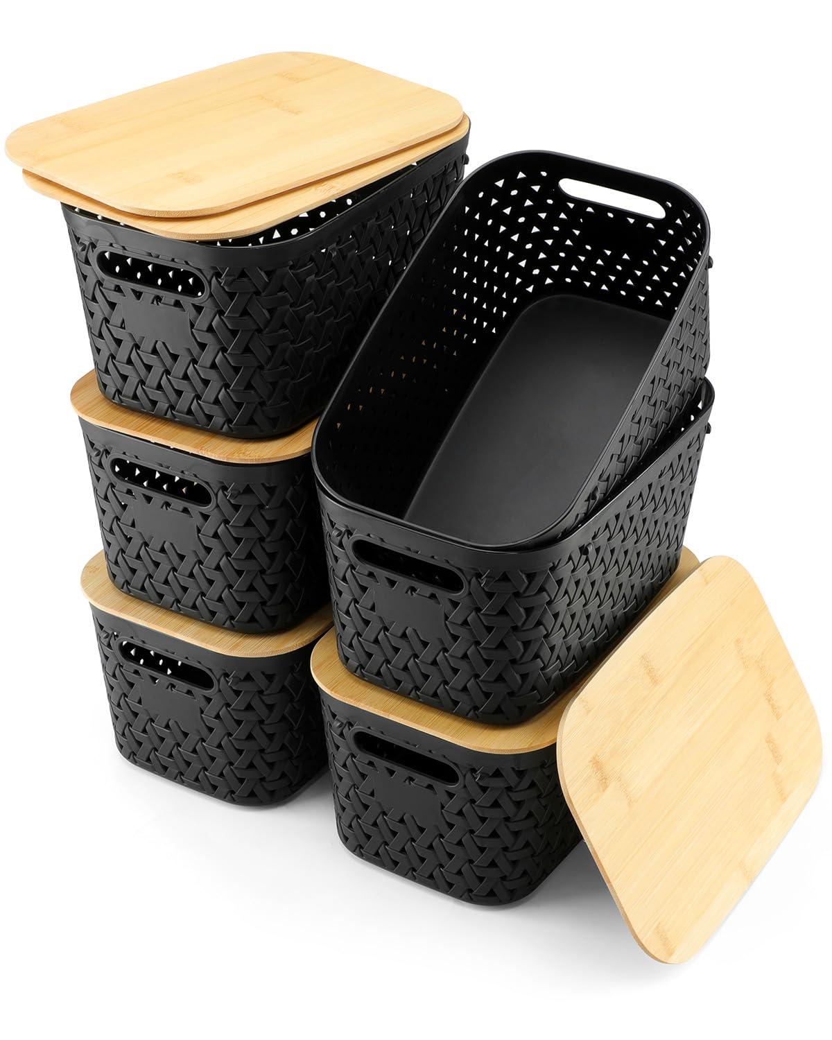 Gracie Oaks Plastic Storage Bins With Bamboo Lids