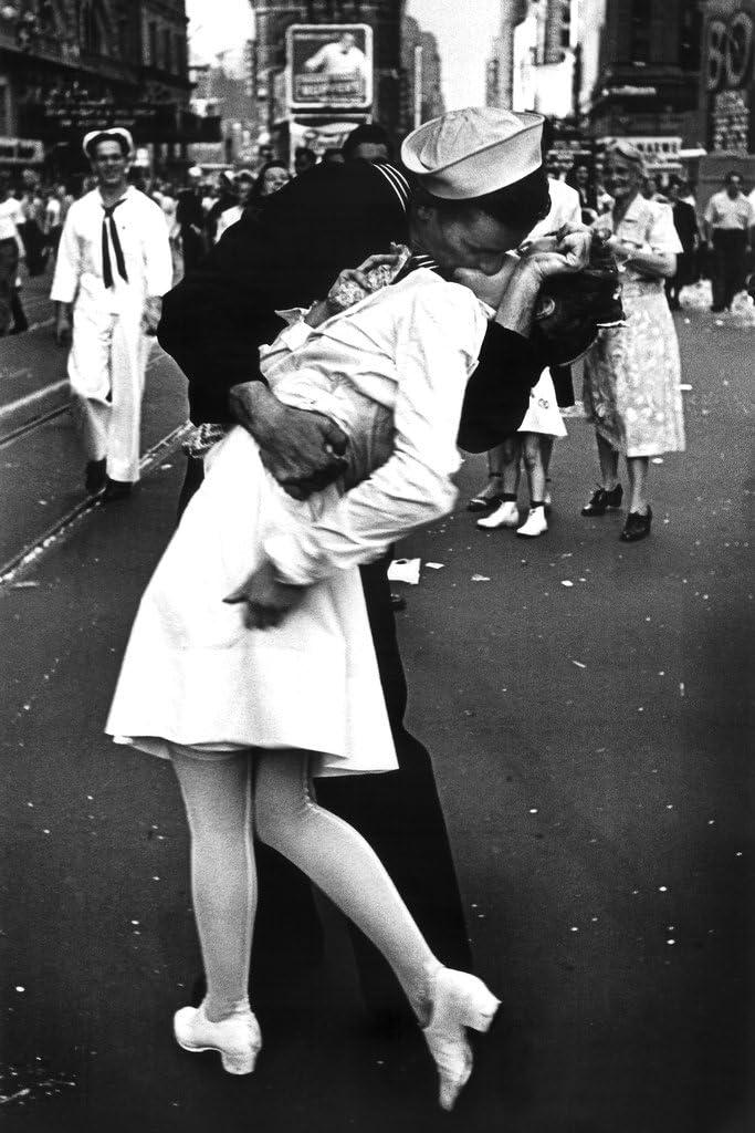 Times Square The Kiss on VJ Day Sailor Kissing Woman 1945 Photo Photograph Black White Celebration New York City NYC Cool Wall Art Print Poster 12x18