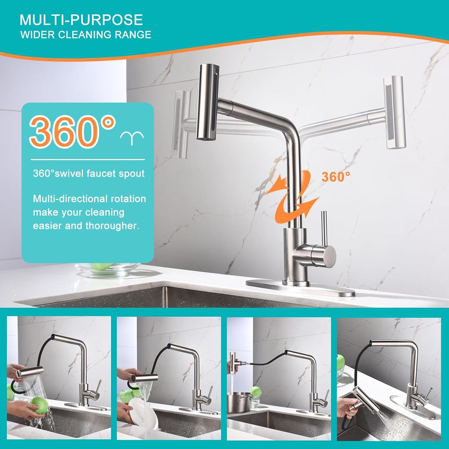 Brushed Nickel High-Arc Kitchen Faucet with Pull-Out Spray