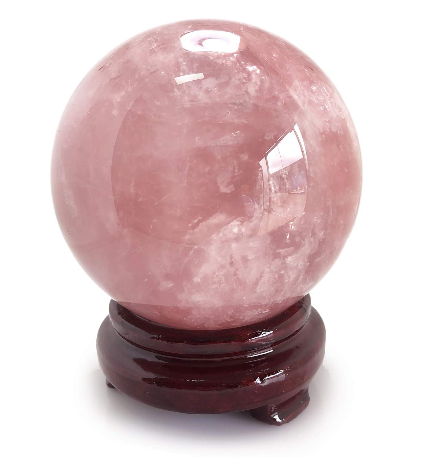 Polar Jade Rose Quartz Crystal Ball – 6.3" Pink Crystal Sphere for Meditation, Feng Shui, Chakra Healing, Divination, and Home Décor