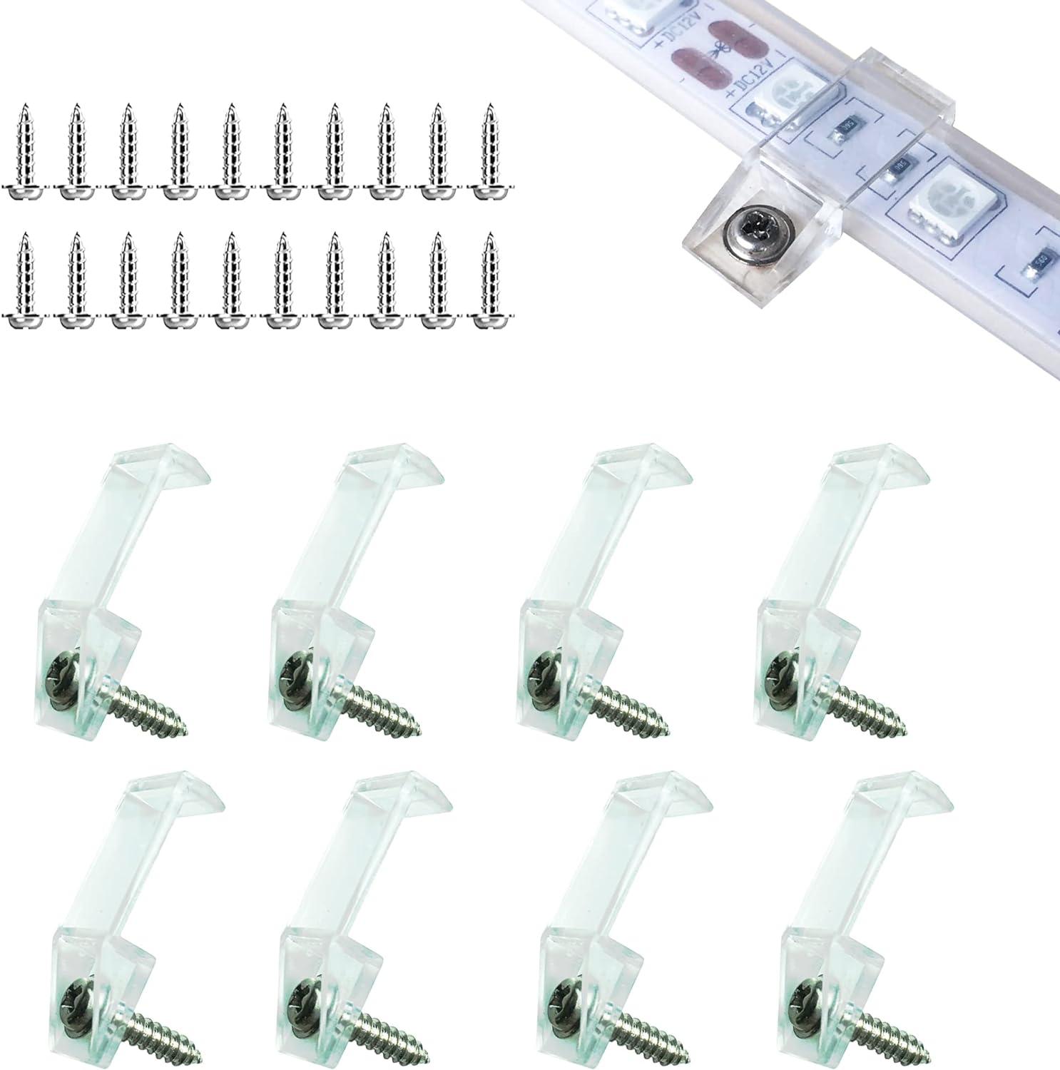 Outdoor LED Strip Light Mounting Bracket Fixing Clips - 100 Pack with Screws, for Silicone Tube, IP67 Waterproof Strip