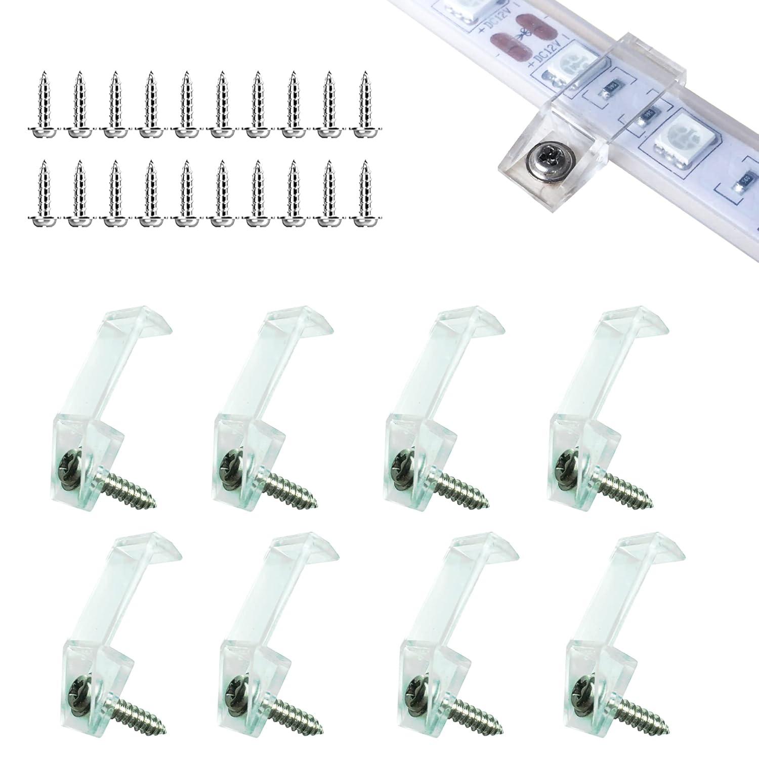 Outdoor LED Strip Light Mounting Bracket Fixing Clips - 100 Pack with Screws, for Silicone Tube, IP67 Waterproof Strip